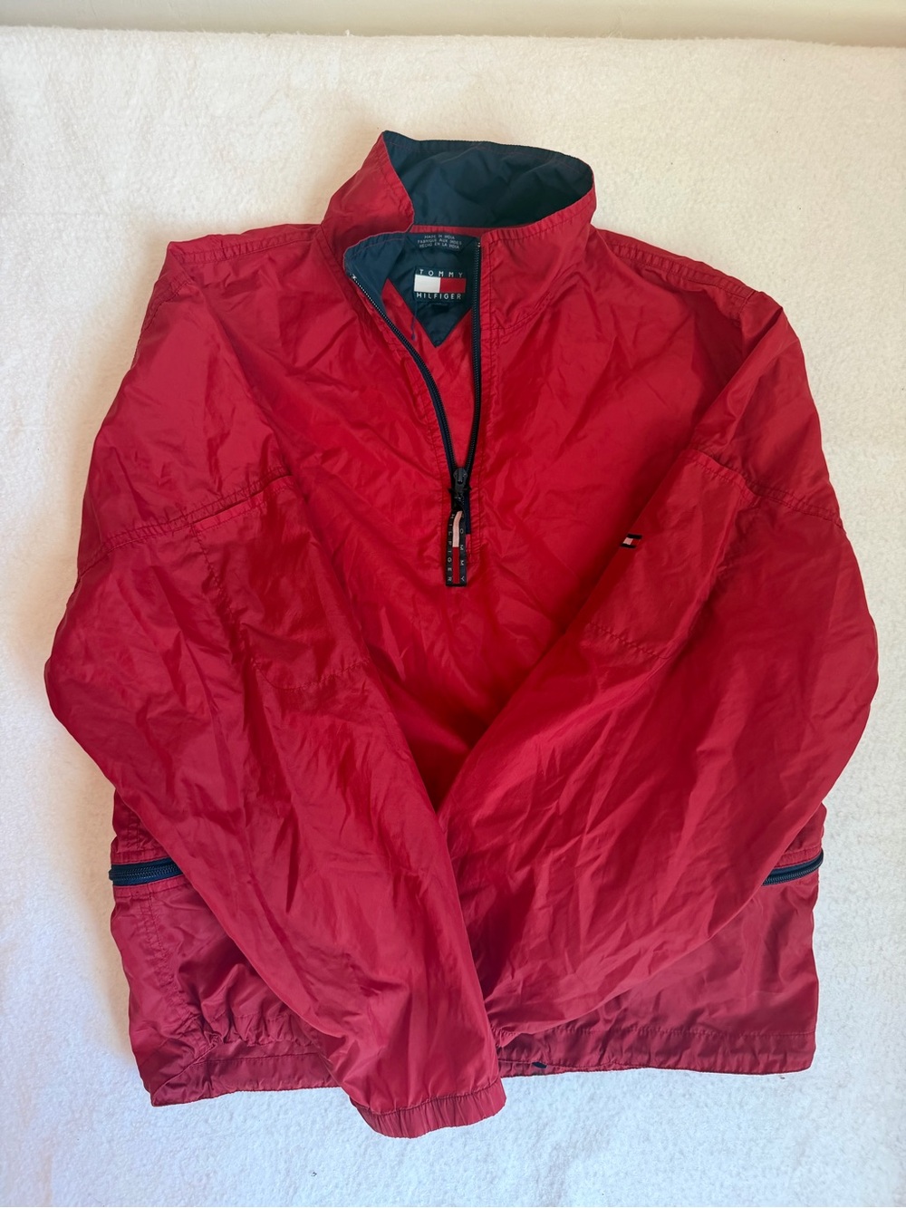 Women’s Vintage Tommy Hilfiger Red Quarter-Zip Windbreaker Jacket size XL